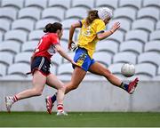 1 March 2025; Aisling Hanly of Roscommon in action against Melissa Duggan of Cork during the Lidl Ladies National Football League Division 2 match between Cork and Roscommon at SuperValu Páirc Uí Chaoimh in Cork. Photo by Piaras Ó Mídheach/Sportsfile