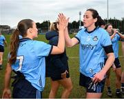 1 March 2025; Niamh Donlon, left, and Hannah Tyrrell of Dublin after the Lidl Ladies National Football League Division 1 match between Dublin and Meath at Parnell Park in Dublin. Photo by Ray McManus/Sportsfile