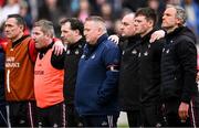 1 March 2025; Cork manager Pat Ryan, centre, during a minute's silence for his brother Ray Ryan, who died recently, before the Allianz Hurling League Division 1A match between Cork and Kilkenny at SuperValu Páirc Uí Chaoimh in Cork. Photo by Piaras Ó Mídheach/Sportsfile