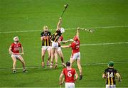 1 March 2025; Cian Kenny of Kilkenny gets to the ball ahead of Ciarán Joyce of Cork during the Allianz Hurling League Division 1A match between Cork and Kilkenny at SuperValu Páirc Uí Chaoimh in Cork. Photo by Piaras Ó Mídheach/Sportsfile