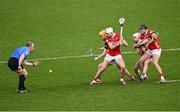 1 March 2025; Referee Johnny Murphy throws the ball in to start the second half as Tim O'Mahony of Cork and Killian Doyle of Kilkenny, both front, and Darragh Fitzgibbon of Cork and Jordan Molloy of Kilkenny prepare to contest during the Allianz Hurling League Division 1A match between Cork and Kilkenny at SuperValu Páirc Uí Chaoimh in Cork. Photo by Piaras Ó Mídheach/Sportsfile