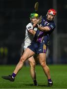 1 March 2025; Conor Hearne of Wexford in action against David Burke of Galway during the Allianz Hurling League Division 1A match between Wexford and Galway at Chadwicks Wexford Park in Wexford. Photo by Stephen Marken/Sportsfile