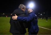 1 March 2025; Dublin manager Dessie Farrell, right, and Armagh manager Kieran McGeeney shake hands after the Allianz Football League Division 1 match between Armagh and Dublin at the BOX-IT Athletic Grounds in Armagh. Photo by Ben McShane/Sportsfile