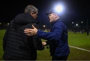 1 March 2025; Dublin manager Dessie Farrell, right, and Armagh manager Kieran McGeeney shake hands after the Allianz Football League Division 1 match between Armagh and Dublin at the BOX-IT Athletic Grounds in Armagh. Photo by Ben McShane/Sportsfile