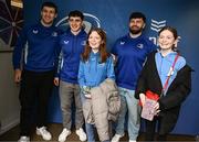 1 March 2025; Leinster players James Culhane, Cormac Foley and Michael Milne with supporters in Autograph Alley before the United Rugby Championship match between Leinster and Cardiff Rugby at the Aviva Stadium in Dublin. Photo by Seb Daly/Sportsfile