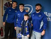 1 March 2025; Leinster players James Culhane, Cormac Foley and Michael Milne with supporters in Autograph Alley before the United Rugby Championship match between Leinster and Cardiff Rugby at the Aviva Stadium in Dublin. Photo by Seb Daly/Sportsfile