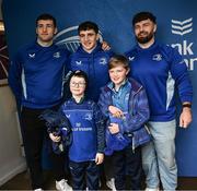 1 March 2025; Leinster players James Culhane, Cormac Foley and Michael Milne with supporters in Autograph Alley before the United Rugby Championship match between Leinster and Cardiff Rugby at the Aviva Stadium in Dublin. Photo by Seb Daly/Sportsfile