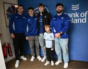 1 March 2025; Leinster players James Culhane, Cormac Foley and Michael Milne with supporters in Autograph Alley before the United Rugby Championship match between Leinster and Cardiff Rugby at the Aviva Stadium in Dublin. Photo by Seb Daly/Sportsfile