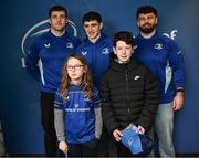 1 March 2025; Leinster players James Culhane, Cormac Foley and Michael Milne with supporters in Autograph Alley before the United Rugby Championship match between Leinster and Cardiff Rugby at the Aviva Stadium in Dublin. Photo by Seb Daly/Sportsfile