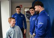 1 March 2025; Leinster players James Culhane, Cormac Foley and Michael Milne with supporters in Autograph Alley before the United Rugby Championship match between Leinster and Cardiff Rugby at the Aviva Stadium in Dublin. Photo by Seb Daly/Sportsfile