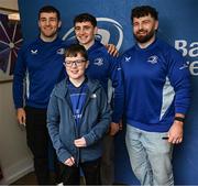 1 March 2025; Leinster players James Culhane, Cormac Foley and Michael Milne with supporters in Autograph Alley before the United Rugby Championship match between Leinster and Cardiff Rugby at the Aviva Stadium in Dublin. Photo by Seb Daly/Sportsfile