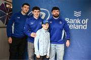 1 March 2025; Leinster players James Culhane, Cormac Foley and Michael Milne with supporters in Autograph Alley before the United Rugby Championship match between Leinster and Cardiff Rugby at the Aviva Stadium in Dublin. Photo by Seb Daly/Sportsfile