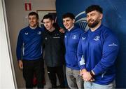 1 March 2025; Leinster players James Culhane, Cormac Foley and Michael Milne with supporters in Autograph Alley before the United Rugby Championship match between Leinster and Cardiff Rugby at the Aviva Stadium in Dublin. Photo by Seb Daly/Sportsfile
