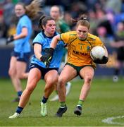 1 March 2025; Meath goalkeeper Robyn Murray in action against Kate Sullivan of Dublin during the Lidl Ladies National Football League Division 1 match between Dublin and Meath at Parnell Park in Dublin. Photo by Ray McManus/Sportsfile