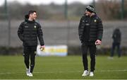 2 March 2025; Ryan McHugh, left, and Michael Murphy of Donegal before the Allianz Football League Division 1 match between Donegal and Derry at Fr Tierney Park in Ballyshannon, Donegal. Photo by Ramsey Cardy/Sportsfile