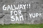 2 March 2025; Graffiti on a wall near the ground before the Allianz Football League Division 1 match between Galway and Tyrone at Tuam Stadium in Tuam, Galway. Photo by Piaras Ó Mídheach/Sportsfile