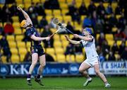 1 March 2025; Simon Donohoe of Wexford in action against Anthony Burns of Galway during the Allianz Hurling League Division 1A match between Wexford and Galway at Chadwicks Wexford Park in Wexford. Photo by Stephen Marken/Sportsfile