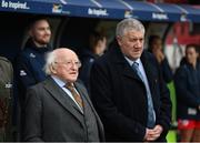1 March 2025; President of Ireland Michael D Higgins and FAI President Paul Cooke, right, before the 2025 Women's President's Cup match between Shelbourne and Athlone Town at Tolka Park in Dublin. Photo by Stephen McCarthy/Sportsfile