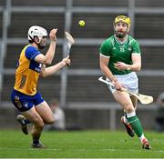 2 March 2025; Seamus Flanagan of Limerick in action against Aidan McCarthy of Clare during the Allianz Hurling League Division 1A match between Limerick and Clare at TUS Gaelic Grounds in Limerick. Photo by Brendan Moran/Sportsfile