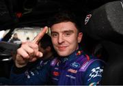 2 March 2025; Josh McErlean in his Ford Fiesta celebrates after winning the Midlands Triton Showers Stages Rally Round 1 of the 2025 National Rally Championship in Longford. Photo by Philip Fitzpatrick/Sportsfile
