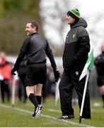 2 March 2025; Donegal manager Jim McGuinness and line umpire Noel Mooney during the Allianz Football League Division 1 match between Donegal and Derry at Fr Tierney Park in Ballyshannon, Donegal. Photo by Ramsey Cardy/Sportsfile