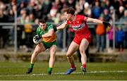 2 March 2025; Conor O'Donnell of Donegal in action against Eoin McEvoy of Derry during the Allianz Football League Division 1 match between Donegal and Derry at Fr Tierney Park in Ballyshannon, Donegal. Photo by Ramsey Cardy/Sportsfile