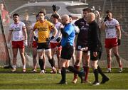 2 March 2025; Tyrone players, including goalkeeper Niall Morgan, look on as Shane Walsh of Galway makes his way from the 14 metre line to outside the arc where he kicked a two-point free to level the match with the last kick during the Allianz Football League Division 1 match between Galway and Tyrone at Tuam Stadium in Tuam, Galway. Photo by Piaras Ó Mídheach/Sportsfile