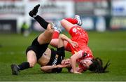 1 March 2025; Roma McLaughlin of Shelbourne and Roisin Molloy of Athlone Town during the 2025 Women's President's Cup match between Shelbourne and Athlone Town at Tolka Park in Dublin. Photo by Stephen McCarthy/Sportsfile