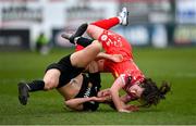 1 March 2025; Roma McLaughlin of Shelbourne and Roisin Molloy of Athlone Town during the 2025 Women's President's Cup match between Shelbourne and Athlone Town at Tolka Park in Dublin. Photo by Stephen McCarthy/Sportsfile