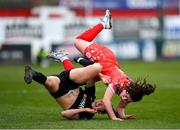 1 March 2025; Roma McLaughlin of Shelbourne and Roisin Molloy of Athlone Town during the 2025 Women's President's Cup match between Shelbourne and Athlone Town at Tolka Park in Dublin. Photo by Stephen McCarthy/Sportsfile