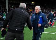 2 March 2025; Limerick manager John Kiely, right, shakes hands with Clare manager Brian Lohan after the Allianz Hurling League Division 1A match between Limerick and Clare at TUS Gaelic Grounds in Limerick. Photo by Brendan Moran/Sportsfile