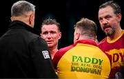 1 March 2025; Paddy Donovan, with his trainer Andy Lee, after his IBF welterweight eliminator bout against Lewis Crocker at SSE Arena in Belfast. Photo by Ramsey Cardy/Sportsfile