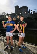 3 March 2025; Ronan Maher of Tipperary, left, and Martin Keoghan of Kilkenny during an Allianz Hurling League media conference at the Rivercourt Hotel in Kilkenny. Photo by Brendan Moran/Sportsfile