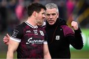 2 March 2025; Galway manager Pádraic Joyce speaking with Shane Walsh before the Allianz Football League Division 1 match between Galway and Tyrone at Tuam Stadium in Tuam, Galway. Photo by Piaras Ó Mídheach/Sportsfile
