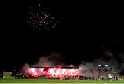 3 March 2025; Drogheda United supporters before the SSE Airtricity Men's Premier Division match between Bohemians and Drogheda United at Dalymount Park in Dublin. Photo by Thomas Flinkow/Sportsfile