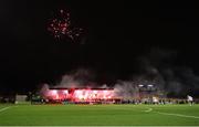 3 March 2025; Drogheda United supporters before the SSE Airtricity Men's Premier Division match between Bohemians and Drogheda United at Dalymount Park in Dublin. Photo by Thomas Flinkow/Sportsfile
