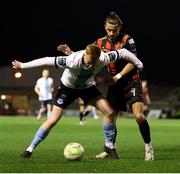 3 March 2025; Connor Parsons of Bohemians in action against Shane Farrell of Drogheda United during the SSE Airtricity Men's Premier Division match between Bohemians and Drogheda United at Dalymount Park in Dublin. Photo by Thomas Flinkow/Sportsfile