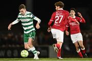 3 March 2025; Matthew Healy of Shamrock Rovers in action against Connor Malley of Sligo Rovers during the SSE Airtricity Men's Premier Division match between Sligo Rovers and Shamrock Rovers at The Showgrounds in Sligo. Photo by Piaras Ó Mídheach/Sportsfile
