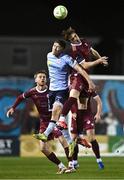 3 March 2025; John Martin of Shelbourne in action against Cian Byrne of Galway United during the SSE Airtricity Men's Premier Division match between Galway United and Shelbourne at Eamonn Deacy Park in Galway. Photo by Ben McShane/Sportsfile