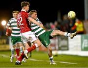3 March 2025; Michael Noonan of Shamrock Rovers in action against Gareth McElroy of Sligo Rovers  during the SSE Airtricity Men's Premier Division match between Sligo Rovers and Shamrock Rovers at The Showgrounds in Sligo. Photo by Piaras Ó Mídheach/Sportsfile