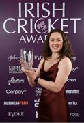 6 March 2025; Christina Coulter Reilly with the women's Macron Emerging Talent award during the Business Plus Irish Cricket Awards at The College Green Hotel in Dublin. Photo by Seb Daly/Sportsfile
