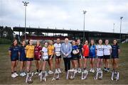 6 March 2025; In attendance at the Ladies HEC Championships Captains Day at Queens University Belfast are, Ladies HEC Chairperson Daniel Caldwell with, from left, Katelyn Rose Doherty of DCU, Charlie Murray of TUD, Emma Duggan of DCU, Joanne Reilly of UG, Amy Garland of UU Belfast, Aoibheann O'Connor of DCU, Ciara Brown of UU Belfast, Caitlin O'Reilly of DKIT, Aoife Horisk of UU Magee, Rachael Evans of MTU Cork, Caiomhe Connor of Coventry, Hannah Murphy of UU Belfast, Aimee O'Connor of MU and Annie Deneher of DCU. Photo by David Fitzgerald/Sportsfile