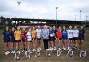 6 March 2025; In attendance at the Ladies HEC Championships Captains Day at Queens University Belfast are, Ladies HEC Chairperson Daniel Caldwell with, from left, Katelyn Rose Doherty of DCU, Charlie Murray of TUD, Emma Duggan of DCU, Joanne Reilly of UG, Amy Garland of UU Belfast, Aoibheann O'Connor of DCU, Ciara Brown of UU Belfast, Caitlin O'Reilly of DKIT, Aoife Horisk of UU Magee, Rachael Evans of MTU Cork, Caiomhe Connor of Coventry, Hannah Murphy of UU Belfast, Aimee O'Connor of MU and Annie Deneher of DCU. Photo by David Fitzgerald/Sportsfile