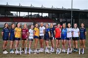6 March 2025; In attendance at the Ladies HEC Championships Captains Day at Queens University Belfast are, from left, Katelyn Rose Doherty of DCU, Charlie Murray of TUD, Emma Duggan of DCU, Joanne Reilly of UG, Amy Garland of UU Belfast, Aoibheann O'Connor of DCU, Ciara Brown of UU Belfast, Caitlin O'Reilly of DKIT, Aoife Horisk of UU Magee, Rachael Evans of MTU Cork, Caiomhe Connor of Coventry, Hannah Murphy of UU Belfast, Aimee O'Connor of MU and Annie Deneher of DCU. Photo by David Fitzgerald/Sportsfile