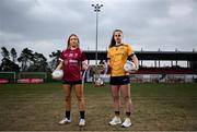 6 March 2025; In attendance at the Ladies HEC Championships Captains Day at Queens University Belfast are Joanne Reilly of UG, left, and Emma Duggan of DCU. Photo by David Fitzgerald/Sportsfile