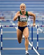 6 March 2025; Sarah Lavin of Ireland competes in the women's 60m hurdles during day one of the European Athletics Indoor Championships 2025 at the Omnisport Apeldoorn in Apeldoorn, Netherlands. Photo by Sam Barnes/Sportsfile