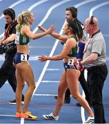 6 March 2025; Sharlene Mawdsley, left, and Phil Healy of Ireland after the 4x400m Relay Mixed final during day one of the European Athletics Indoor Championships 2025 at the Omnisport Apeldoorn in Apeldoorn, Netherlands. Photo by Sam Barnes/Sportsfile