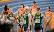 6 March 2025; Ireland athletes, from left, Sharlene Mawdsley, Phil Healy, Conor Kelly and Marcus Lawler after competing in the 4x400m Relay Mixed final during day one of the European Athletics Indoor Championships 2025 at the Omnisport Apeldoorn in Apeldoorn, Netherlands. Photo by Sam Barnes/Sportsfile