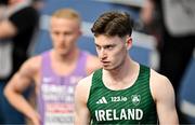 7 March 2025; Cian McPhillips of Ireland after competing in the men's 800m heats during day two of the European Athletics Indoor Championships 2025 at the Omnisport Apeldoorn in Apeldoorn, Netherlands. Photo by Sam Barnes/Sportsfile