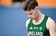 7 March 2025; Cian McPhillips of Ireland after competing in the men's 800m heats during day two of the European Athletics Indoor Championships 2025 at the Omnisport Apeldoorn in Apeldoorn, Netherlands. Photo by Sam Barnes/Sportsfile
